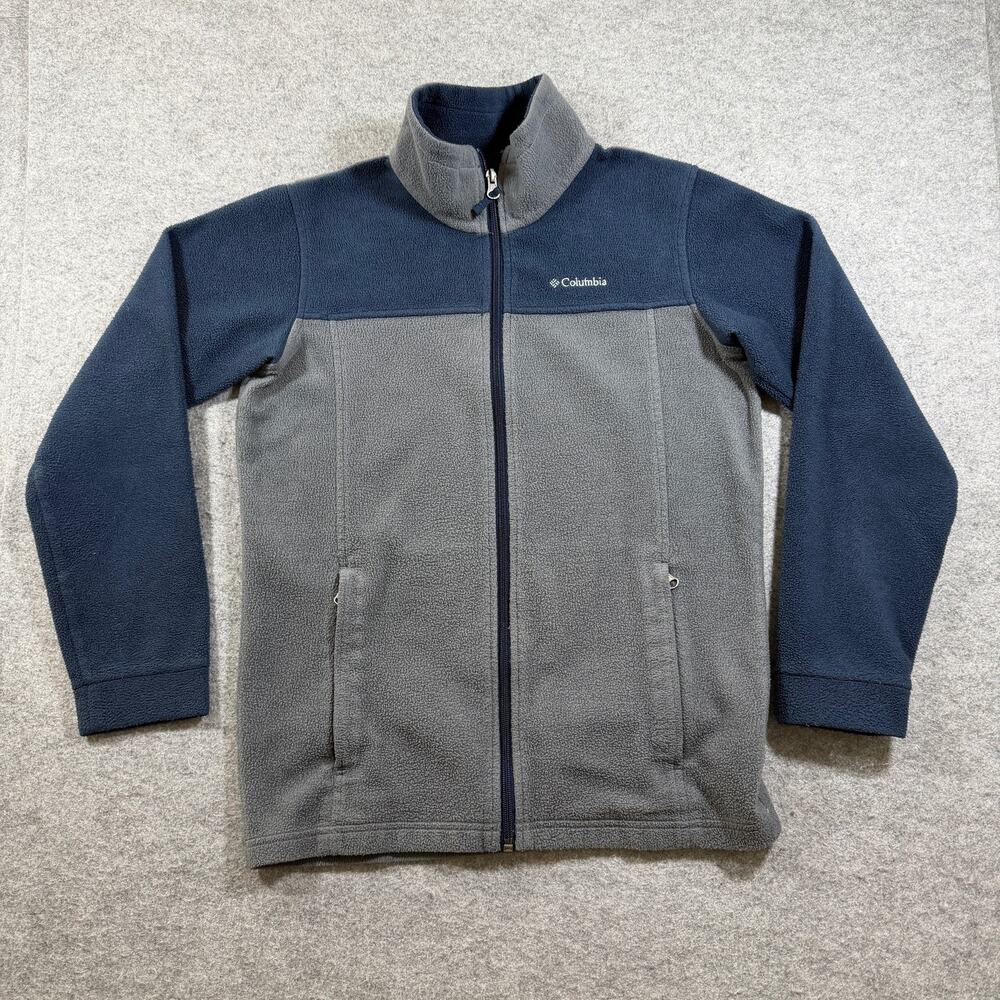 Columbia Steens Mountain Fleece Jacket Boys L Navy Gray Full Zip Outdoor Hiking